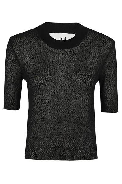 Ami Alexandre Mattiussi Ami Crewneck Cropped Knitted Top In Black