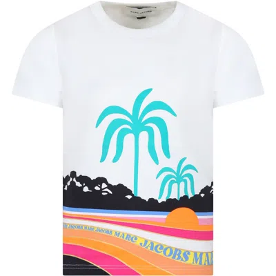 Marc Jacobs Kids' Landscape-print Round-neck T-shirt In White