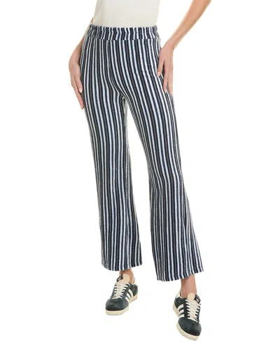 Monrow Stripe Terry Cloth High Waisted Flare Sweat Pants In Navy