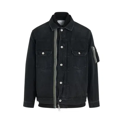 Sacai Layered Denim Blouson In Black