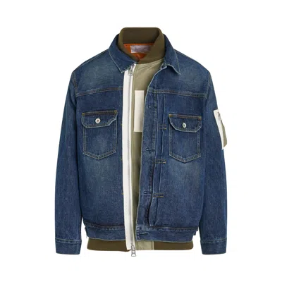 Sacai Layered Denim Blouson In Blue