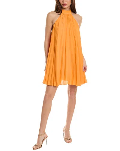 Alice And Olivia Aviana Pleated Crepe Halterneck Mini Dress In Orange