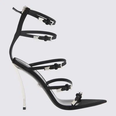 Versace Pin-point Sandals In Black Leather