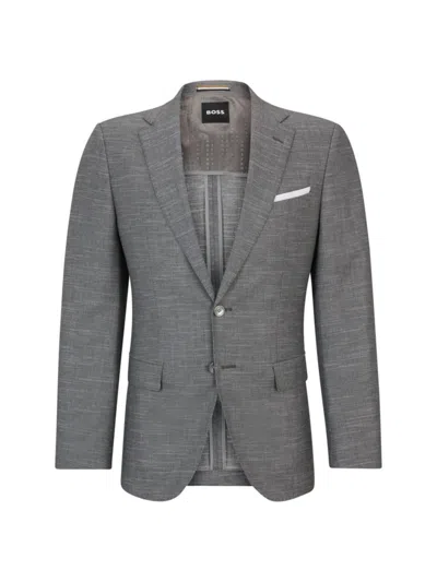 Hugo Boss Slim-fit Jacket In A Patterned Wool Blend In Silver