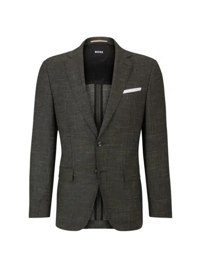 Hugo Boss Slim-fit Jacket In A Patterned Wool Blend In Dark Green