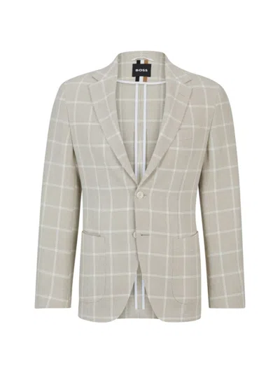 Hugo Boss Regular-fit Jacket In A Checked Cotton Blend In White