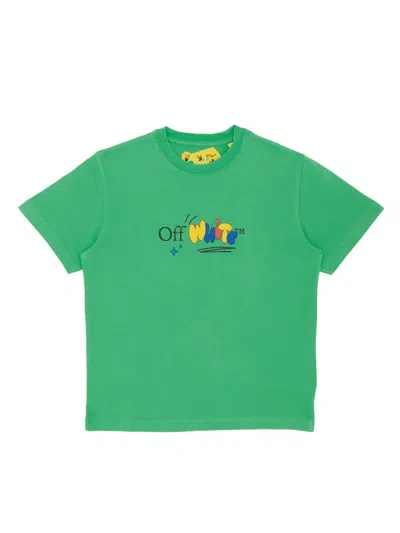 Off-white Little Kid's & Kid's Logo Funny T-shirt In Green Black