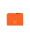 Prada Women's Saffiano Leather Card Holder In Orange