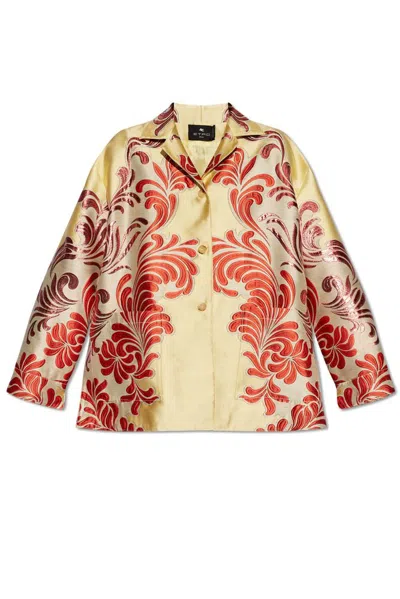 Etro Jacquard Single-breasted Jacket In Yellow