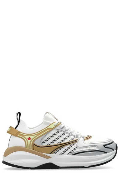 Dsquared2 Dash Leather & Mesh Trainers In White,gold