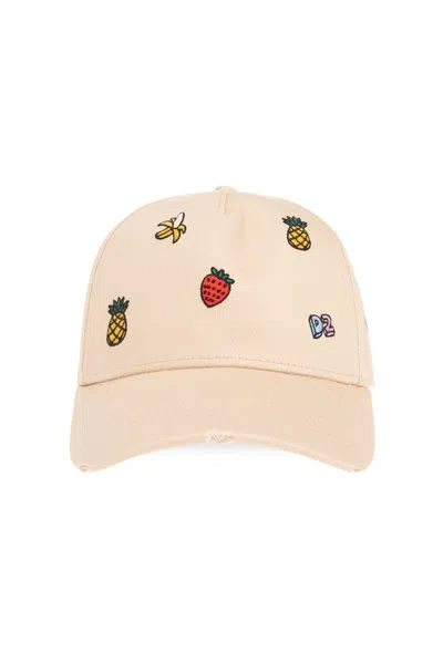 Dsquared2 Embroidered Distressed Baseball Cap In Beige