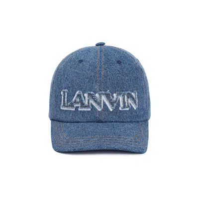 Lanvin Frayed Detail Denim Baseball Cap In Denim Blue