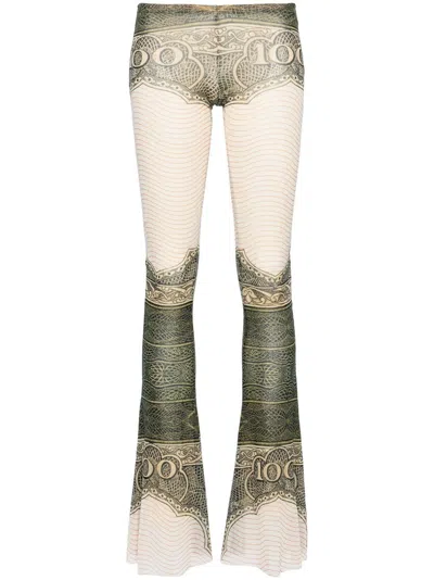 Jean Paul Gaultier White The Cartouche-print Flared Trousers In Neutrals
