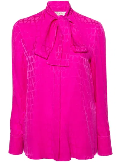 Valentino Vlogo-jacquard Silk Shirt In Pink
