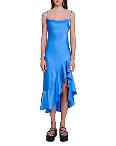 Maje Rasmino Satin Midi Dress In Blue