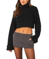 Edikted Women's Oversized Turtle Neck Cropped Sweater In Black