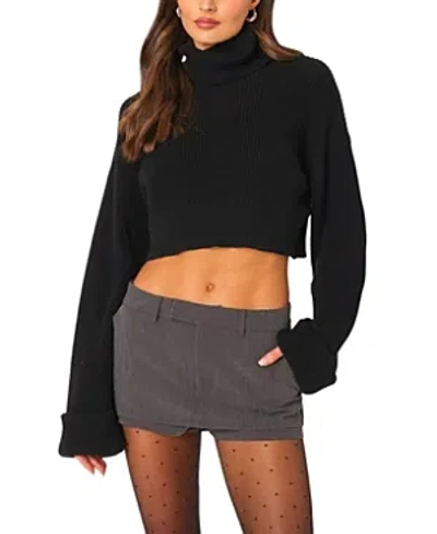 Edikted Women's Oversized Turtle Neck Cropped Sweater In Black