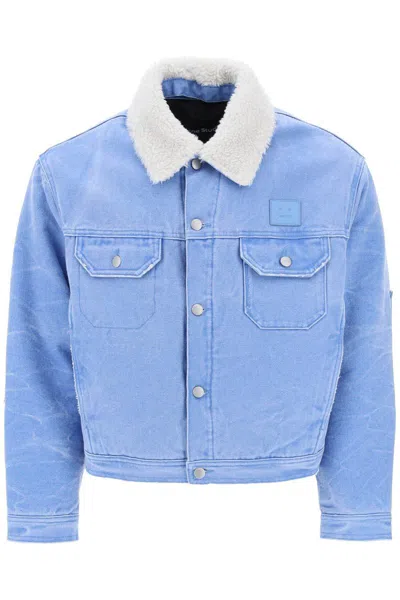 Acne Studios Logo Patch Buttoned Jacket In Blue