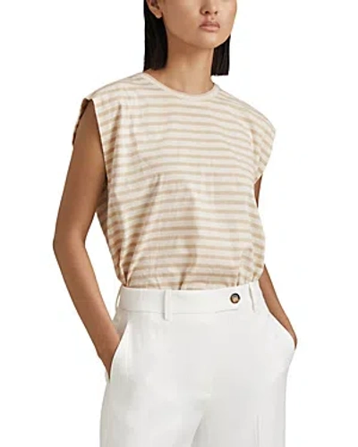 Reiss Morgan - Neutral/white Cotton Striped Capped Sleeve T-shirt, S
