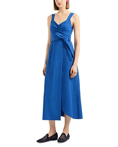 Emporio Armani Sleeveless Striped Asymmetric Maxi Dress In Marineblue