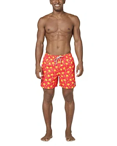Tom & Teddy Men's Palm-print Swim Shorts In Coral & Lime