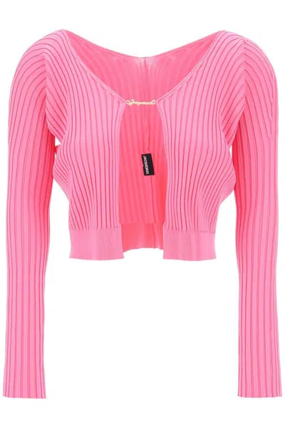 Jacquemus La Maille Pralù Longue Knitted Cardigan In Pink