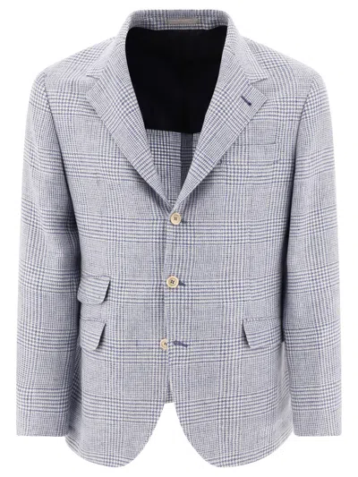 Brunello Cucinelli Prince Of Wales Deconstructed Blazer In Light Blue