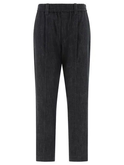 Brunello Cucinelli Trousers With Shiny Loop Details In Black