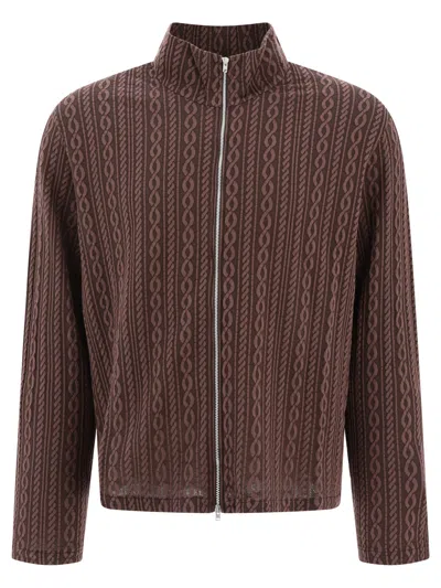 Our Legacy Shrunken Cable-jacquard Cotton-blend Track Top In Brown