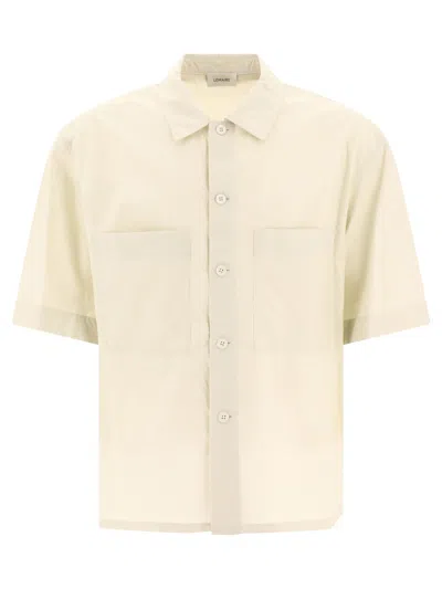 Lemaire Short Sleeved Buttoned Shirt In Beige