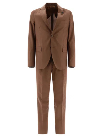 Lardini Wool Blend Single Breasted Suit In Brown