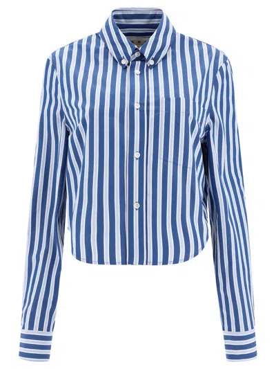 Marni Striped Cropped Shirt In Blue