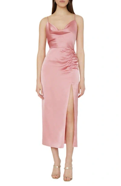 Milly Lilliana Satin Ruched Slipdress In Rose Gold