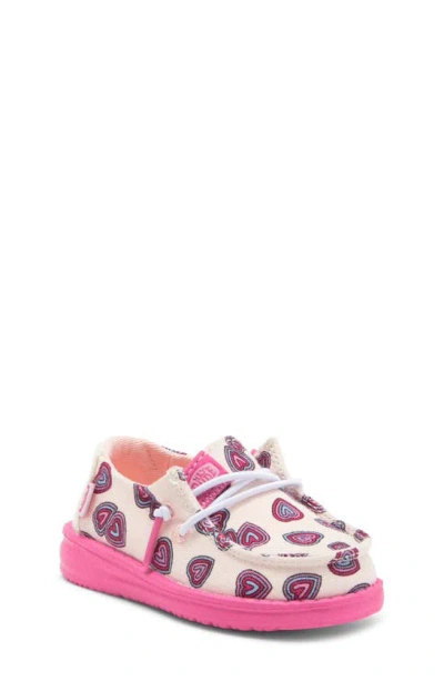 Hey Dude Kids' Little Girls Wendy Hearts Casual Moccasin Sneakers From Finish Line In Hearts Pink