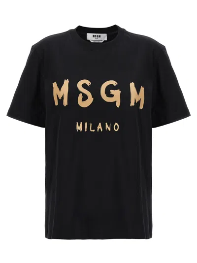 Msgm Crew Neck Logo-print Cotton T-shirt In Black