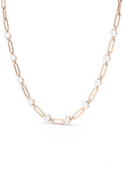 Hautecarat Lab-created Diamond Paper Clip Chain Necklace In 18k Rose Gold