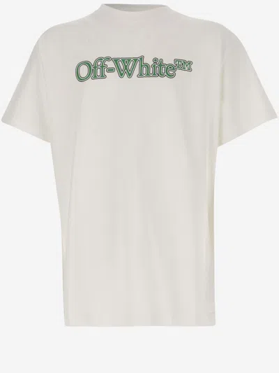 Off-white Kids' Cotton T-shirt With Logo In White/green