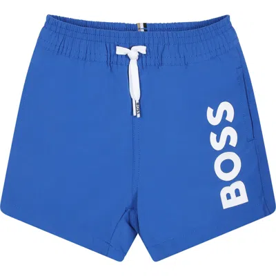 Hugo Boss Light Blue Swim Shorts For Baby Boy With Logo