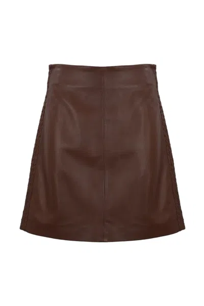 Weekend Max Mara Ocra Skirt In Nappa Leather With Braided Details In Brown