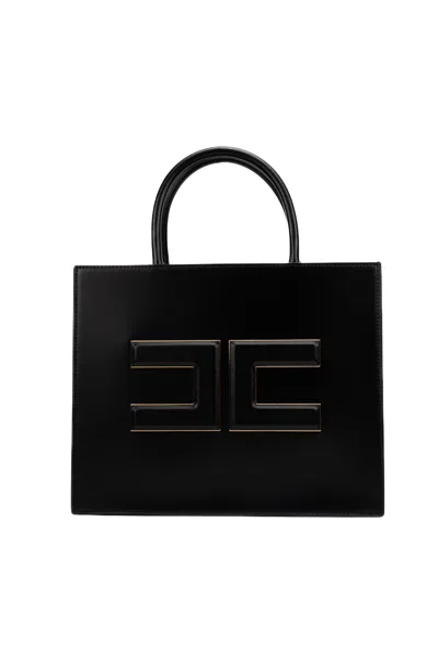 Elisabetta Franchi Shopper With Logo Plaque In Nero
