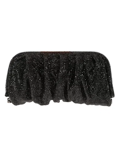 Benedetta Bruzziches Embellished Ruched Clutch Bag In Black