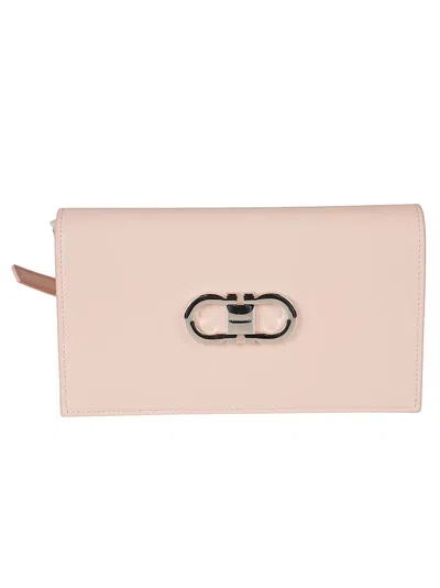 Ferragamo Gancini-plaque Leather Mini Bag In Pink/optic White