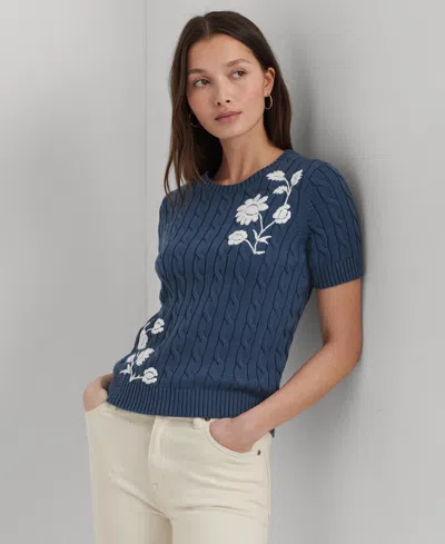 Lauren Ralph Lauren Cable-knit Cotton Polo Sweater In Black