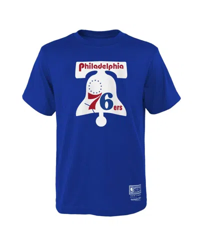 Mitchell & Ness Kids' Big Boys  Royal Philadelphia 76ers Hardwood Classics Retro Logo T-shirt