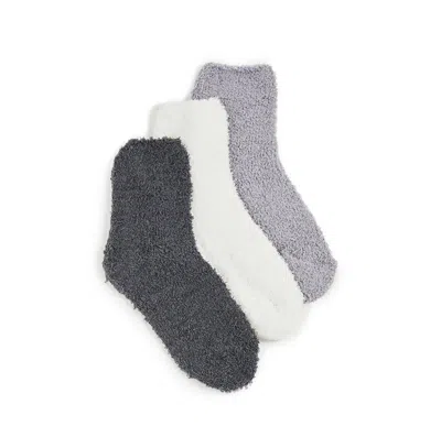 Stems Plush Ankle Socks 3-pack In Ivory,grey,charcoal