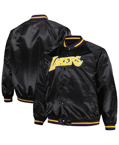Mitchell & Ness Black Los Angeles Lakers Big & Tall Hardwood Classics Wordmark Satin Raglan Full-zip
