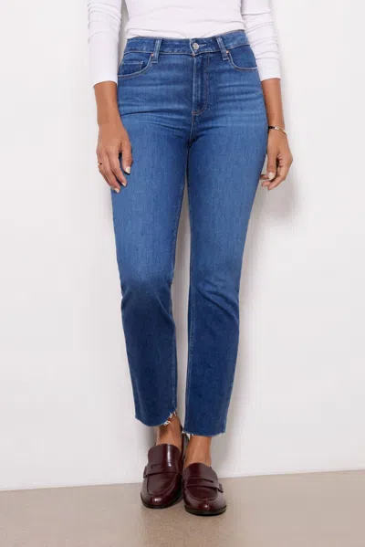 Paige Cindy Hi-rise Straight Raw Hem Ankle Jean In Devoted In Blue