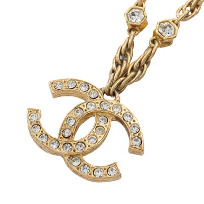 Pre-owned Chanel Coco Mark Necklace Gp Rhinestone Gold Vintage