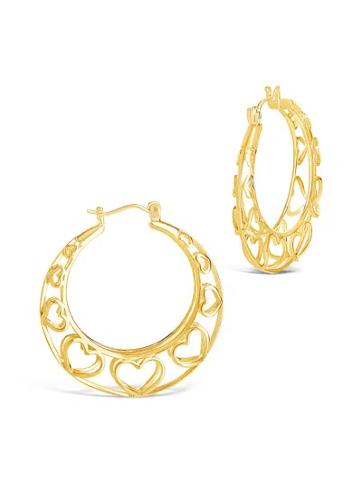 Sterling Forever Cut Out Heart Hoops In Gold