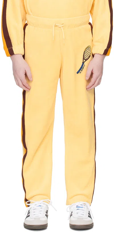 Mini Rodini Kids' Tennis Cotton Terry Sweatpants In Yellow